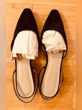 Ann Taylor Black Suede Almond Toe Slingback Heels